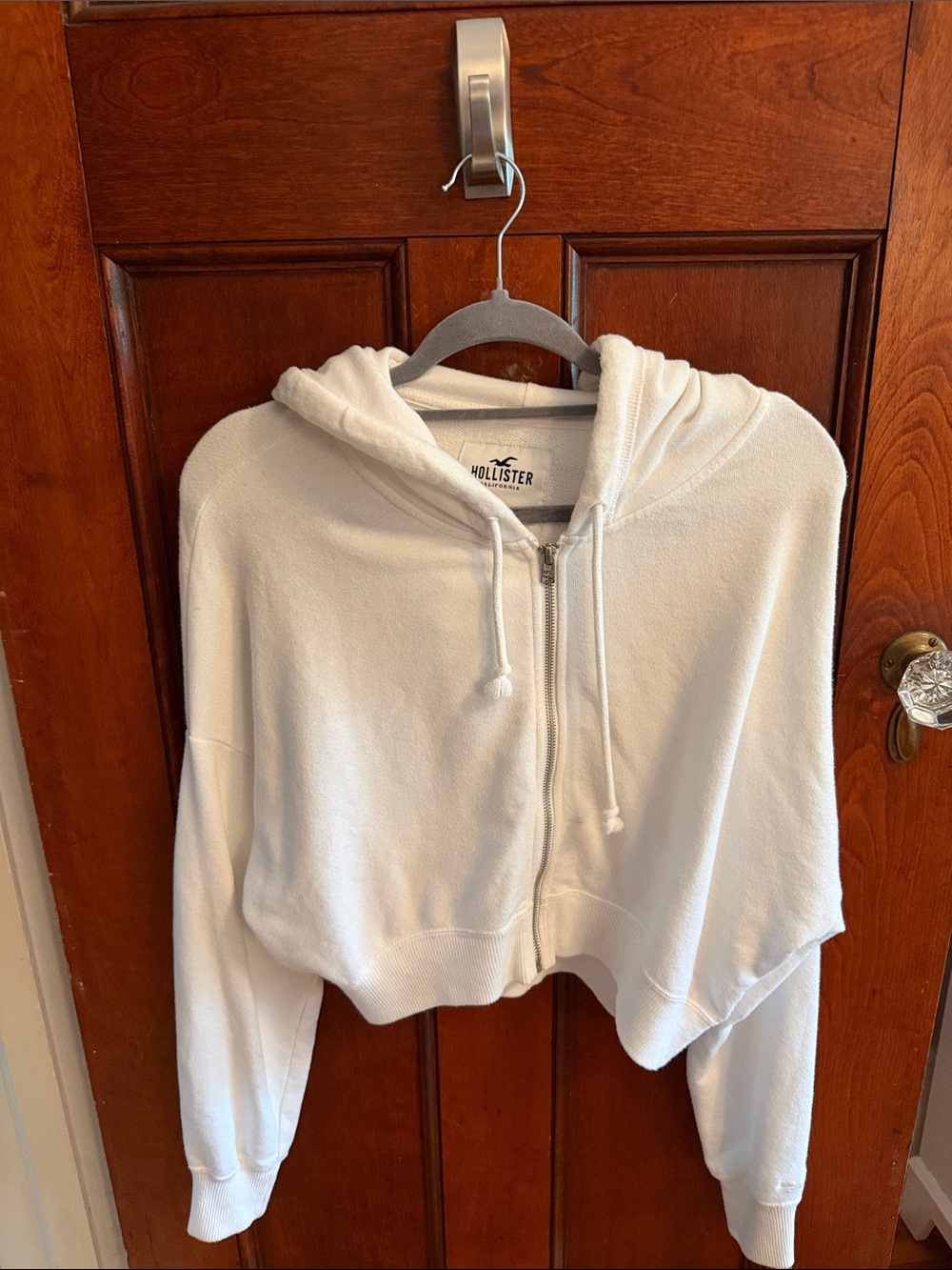 Hollister Cream Cropped Hoodie with Zip
